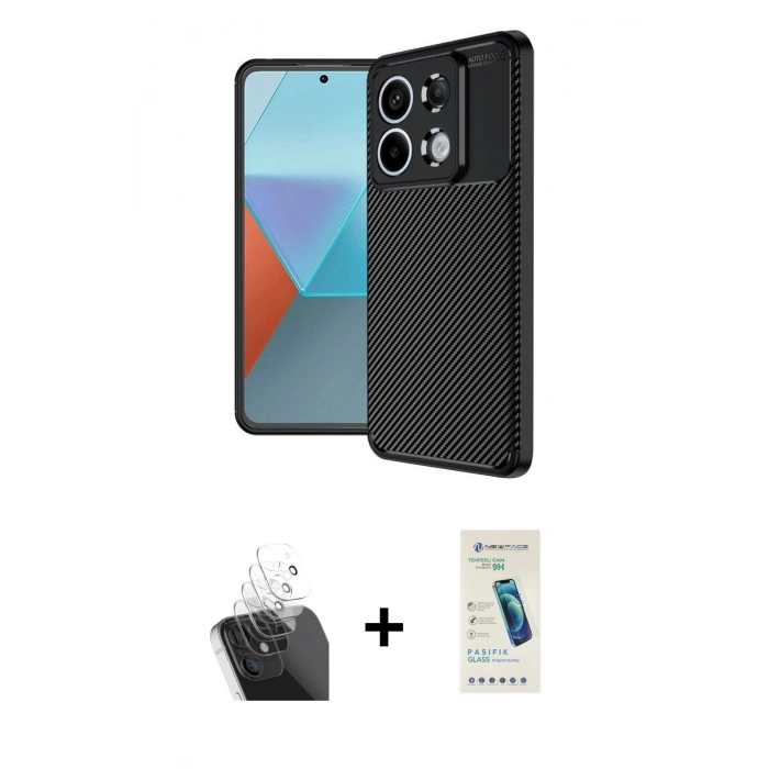 MARSİLYAN™- Redmi Note 13 Pro 4G Kılıf Eksen Form Prime - Şeffaf Pasifik Cam Ekran Koruyucu + Kamera Lens Koruma Cam - SF