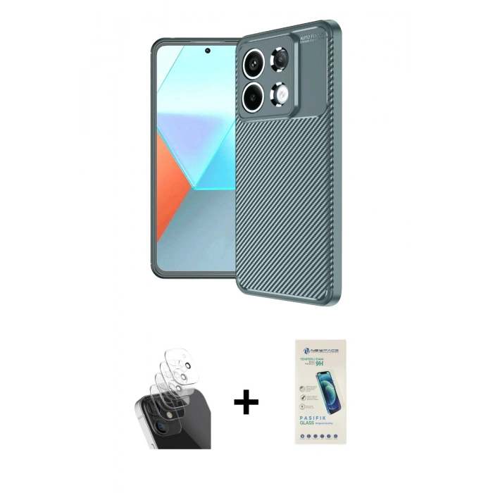 MARSİLYAN™- Redmi Note 13 Pro 4G Kılıf Eksen Form Prime - Şeffaf Pasifik Cam Ekran Koruyucu + Kamera Lens Koruma Cam - SF
