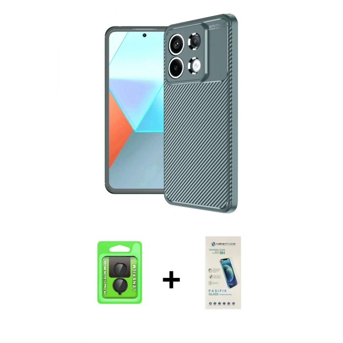 MARSİLYAN™- Redmi Note 13 Pro 4G Kılıf Eksen Form Prime - Şeffaf Pasifik Cam Ekran Koruyucu + Raze Metal Kamera Lens - SH