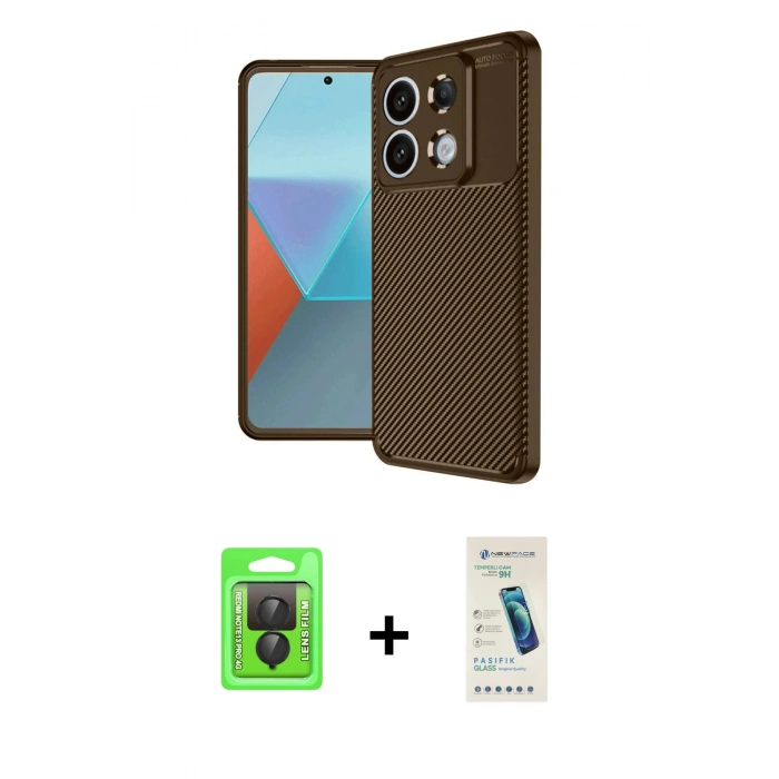 MARSİLYAN™- Redmi Note 13 Pro 4G Kılıf Eksen Form Prime - Şeffaf Pasifik Cam Ekran Koruyucu + Raze Metal Kamera Lens - SH