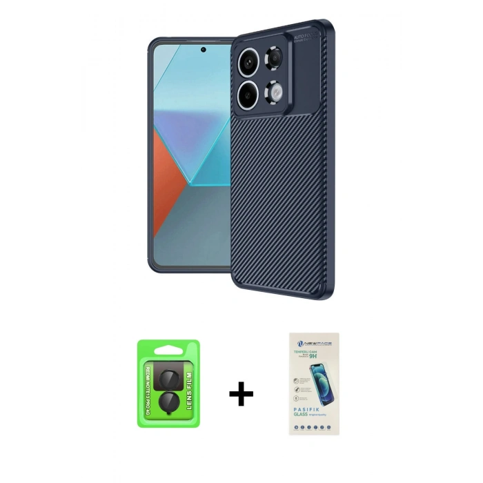 MARSİLYAN™- Redmi Note 13 Pro 4G Kılıf Eksen Form Prime - Şeffaf Pasifik Cam Ekran Koruyucu + Raze Metal Kamera Lens - SH
