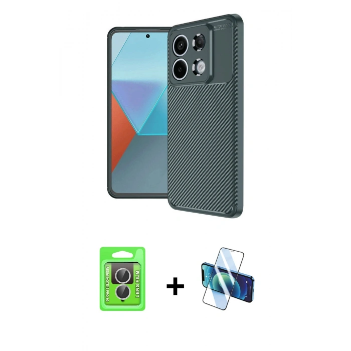 MARSİLYAN™- Redmi Note 13 Pro 4G Kılıf Eksen Form Prime - Siyah 3D Antistatik Cam Ekran Koruyucu + Raze Metal Kamera Lens - GS
