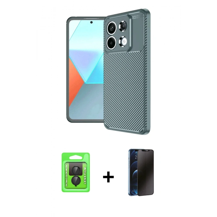 MARSİLYAN™- Redmi Note 13 Pro 4G Kılıf Eksen Form Prime - Siyah 3D Antistatik Hayalet Cam Ekran Koruyucu + Raze Metal Kamera Lens - SH