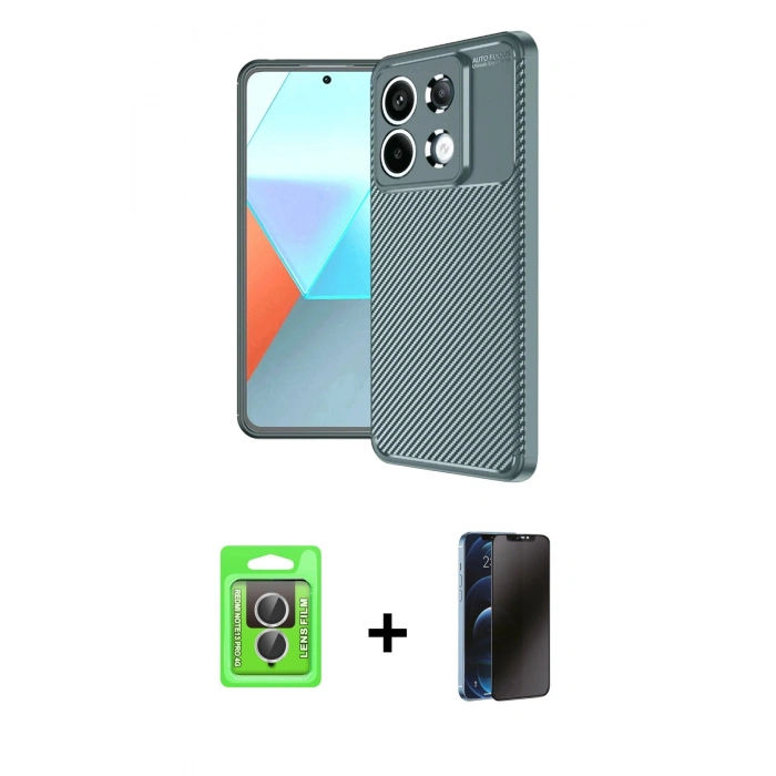 MARSİLYAN™- Redmi Note 13 Pro 4G Kılıf Eksen Form Prime - Siyah 3D Antistatik Hayalet Cam Ekran Koruyucu + Raze Metal Kamera Lens - GS