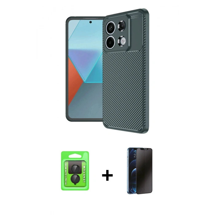 MARSİLYAN™- Redmi Note 13 Pro 4G Kılıf Eksen Form Prime - Siyah 3D Antistatik Hayalet Cam Ekran Koruyucu + Raze Metal Kamera Lens - SH