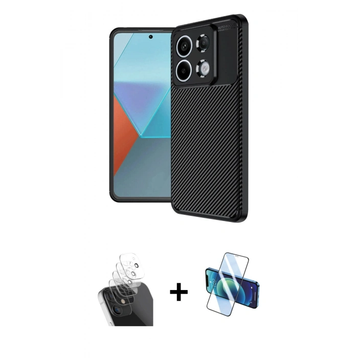 MARSİLYAN™- Redmi Note 13 Pro 4G Kılıf Eksen Form Prime - Siyah 3D Antistatik Seramik Nano Ekran Koruyucu + Kamera Lens Koruma Cam - SF