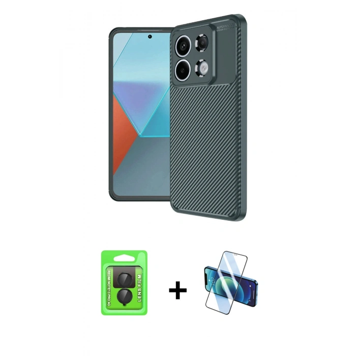 MARSİLYAN™- Redmi Note 13 Pro 4G Kılıf Eksen Form Prime - Siyah 3D Antistatik Seramik Nano Ekran Koruyucu + Raze Metal Kamera Lens - SH