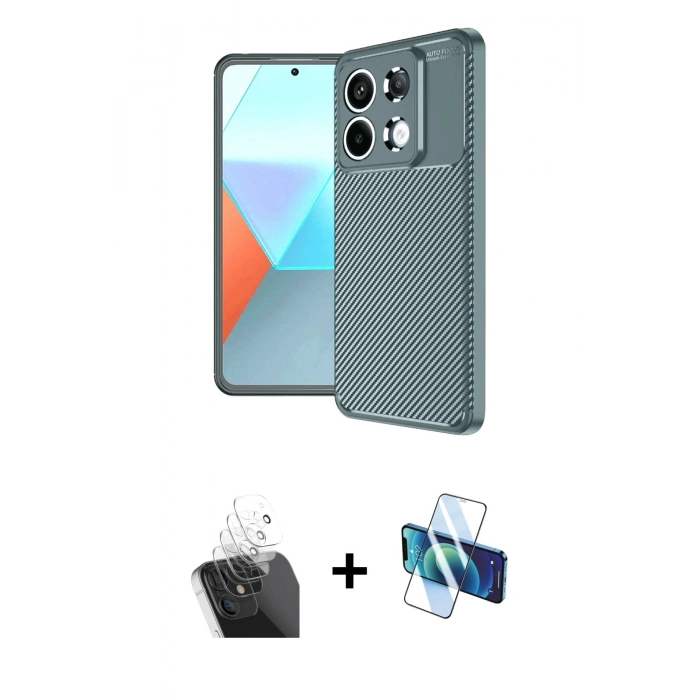 MARSİLYAN™- Redmi Note 13 Pro 4G Kılıf Eksen Form Prime - Siyah 3D Antistatik Seramik Nano Ekran Koruyucu + Kamera Lens Koruma Cam - SF