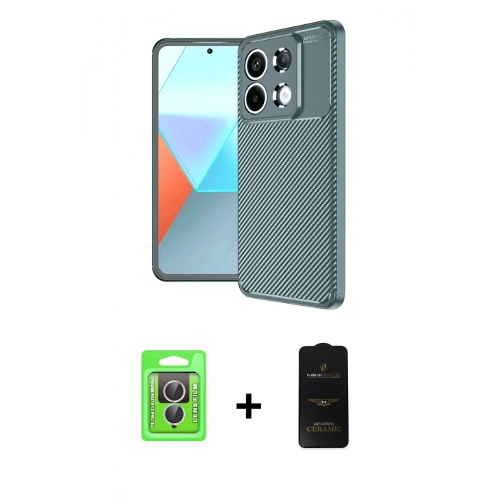MARSİLYAN™- Redmi Note 13 Pro 4G Kılıf Eksen Form Prime - Siyah 6D Antistatik Mat Seramik Hayalet Nano Ekran Koruyucu + Raze Metal Kamera Lens - GS