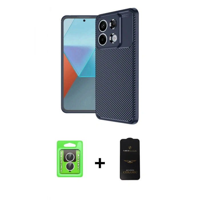 MARSİLYAN™- Redmi Note 13 Pro 4G Kılıf Eksen Form Prime - Siyah 6D Antistatik Mat Seramik Hayalet Nano Ekran Koruyucu + Raze Metal Kamera Lens - GS