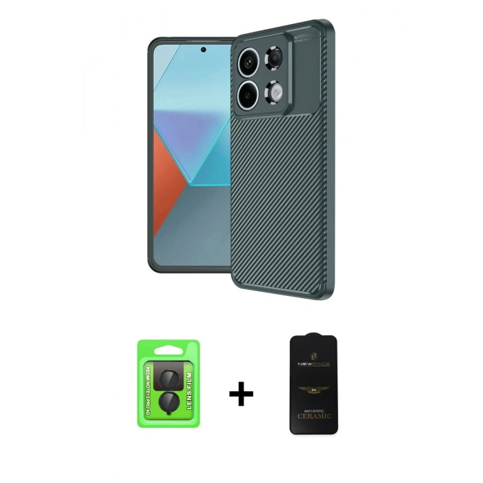 MARSİLYAN™- Redmi Note 13 Pro 4G Kılıf Eksen Form Prime - Siyah 6D Antistatik Mat Seramik Hayalet Nano Ekran Koruyucu + Raze Metal Kamera Lens - SH
