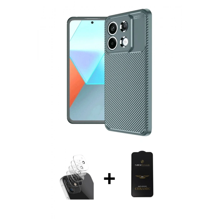 MARSİLYAN™- Redmi Note 13 Pro 4G Kılıf Eksen Form Prime - Siyah 6D Antistatik Mat Seramik Hayalet Nano Ekran Koruyucu + Kamera Lens Koruma Cam - SF