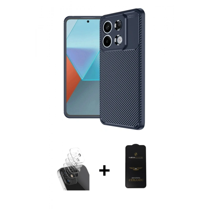 MARSİLYAN™- Redmi Note 13 Pro 4G Kılıf Eksen Form Prime - Siyah 6D Antistatik Mat Seramik Hayalet Nano Ekran Koruyucu + Kamera Lens Koruma Cam - SF