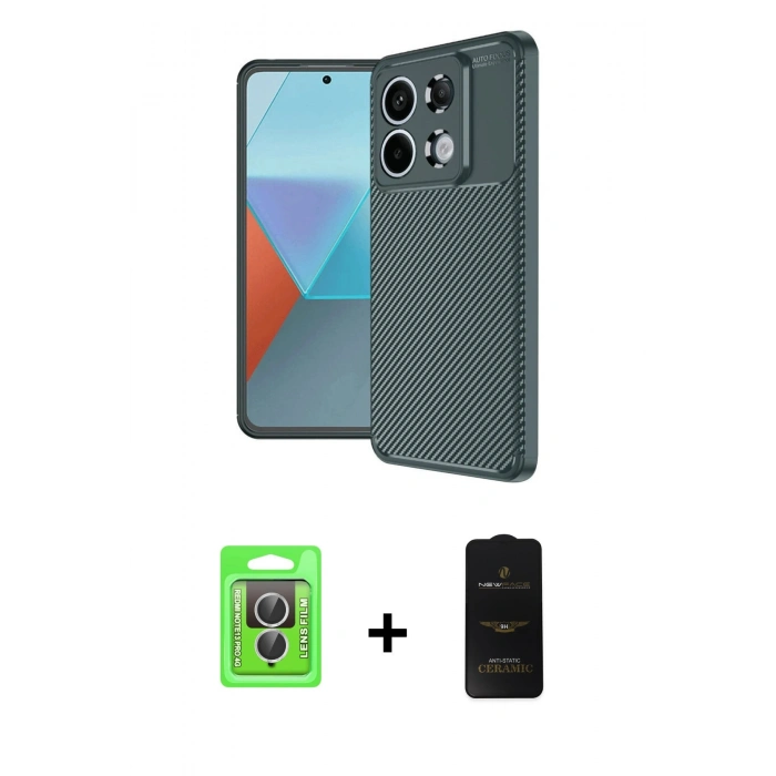 MARSİLYAN™- Redmi Note 13 Pro 4G Kılıf Eksen Form Prime - Siyah 6D Antistatik Mat Seramik Hayalet Nano Ekran Koruyucu + Raze Metal Kamera Lens - GS