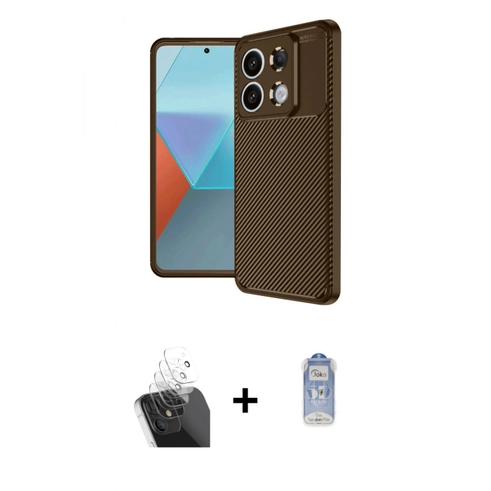 MARSİLYAN™- Redmi Note 13 Pro 4G Kılıf Eksen Form Prime - Siyah Joko Magic 5D Cam + Kamera Lens Koruma Cam - SF