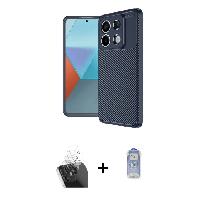 MARSİLYAN™- Redmi Note 13 Pro 4G Kılıf Eksen Form Prime - Siyah Joko Magic 5D Cam + Kamera Lens Koruma Cam - SF