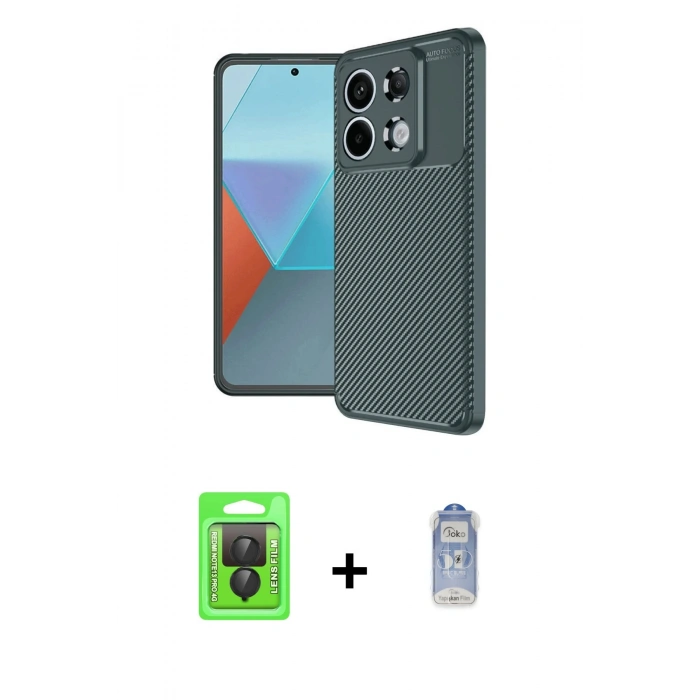 MARSİLYAN™- Redmi Note 13 Pro 4G Kılıf Eksen Form Prime - Siyah Joko Magic 5D Cam + Raze Metal Kamera Lens - SH