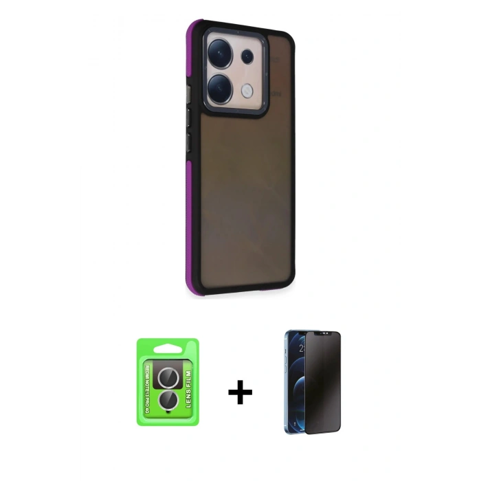 MARSİLYAN™- Redmi Note 13 Pro 4G Kılıf Eksen Işık - Siyah 3D Antistatik Hayalet Cam Ekran Koruyucu + Raze Metal Kamera Lens - GS