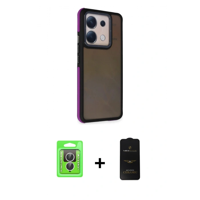 MARSİLYAN™- Redmi Note 13 Pro 4G Kılıf Eksen Işık - Siyah 6D Antistatik Mat Seramik Hayalet Nano Ekran Koruyucu + Raze Metal Kamera Lens - GS