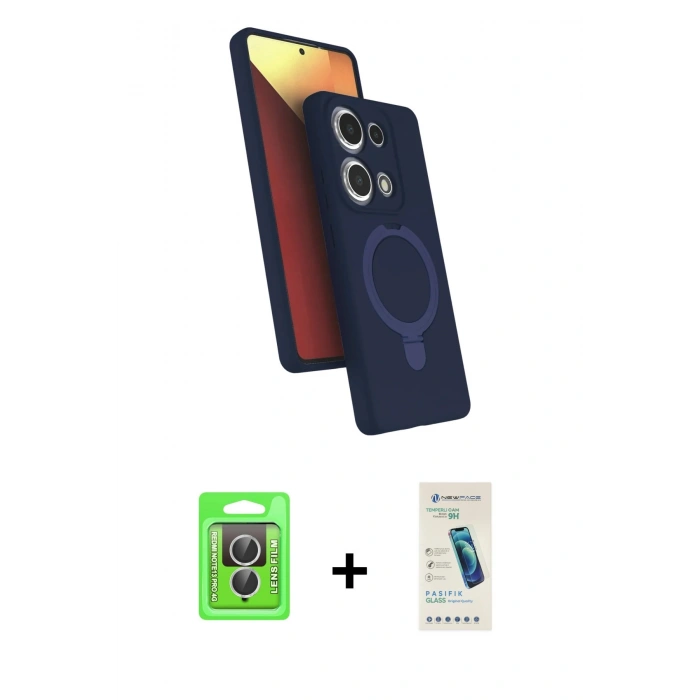 MARSİLYAN™- Redmi Note 13 Pro 4G Kılıf İz Işık Koleksiyonu - Şeffaf Pasifik Cam Ekran Koruyucu + Raze Metal Kamera Lens - GS