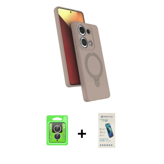 MARSİLYAN™- Redmi Note 13 Pro 4G Kılıf İz Işık Koleksiyonu - Şeffaf Pasifik Cam Ekran Koruyucu + Raze Metal Kamera Lens - GS