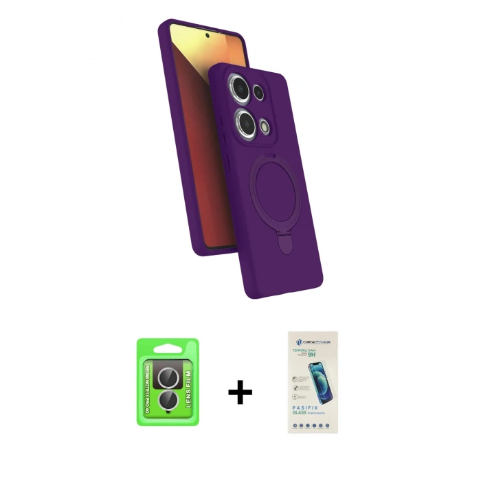 MARSİLYAN™- Redmi Note 13 Pro 4G Kılıf İz Işık Koleksiyonu - Şeffaf Pasifik Cam Ekran Koruyucu + Raze Metal Kamera Lens - GS