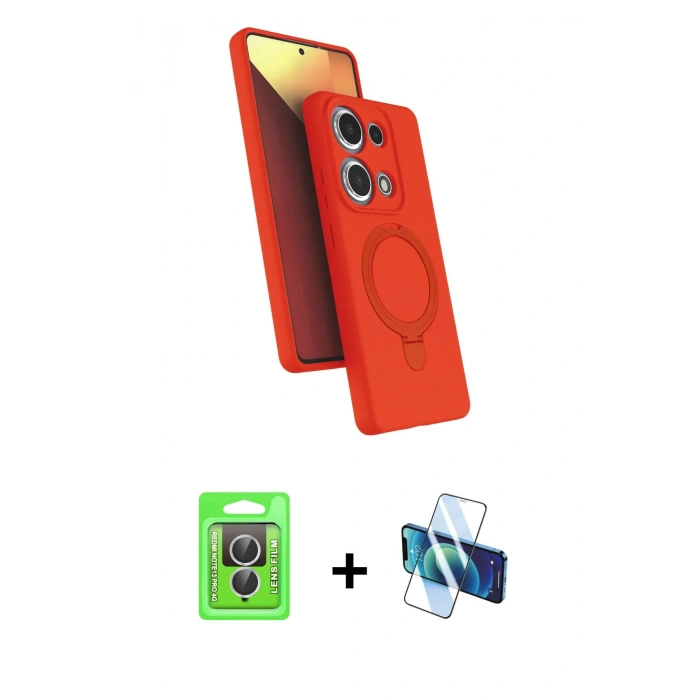 MARSİLYAN™- Redmi Note 13 Pro 4G Kılıf İz Işık Koleksiyonu - Siyah 3D Antistatik Cam Ekran Koruyucu + Raze Metal Kamera Lens - GS