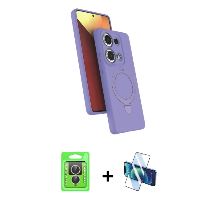 MARSİLYAN™- Redmi Note 13 Pro 4G Kılıf İz Işık Koleksiyonu - Siyah 3D Antistatik Cam Ekran Koruyucu + Raze Metal Kamera Lens - GS