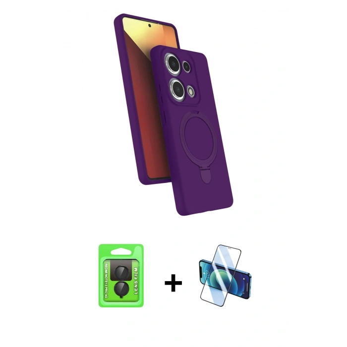 MARSİLYAN™- Redmi Note 13 Pro 4G Kılıf İz Işık Koleksiyonu - Siyah 3D Antistatik Cam Ekran Koruyucu + Raze Metal Kamera Lens - SH