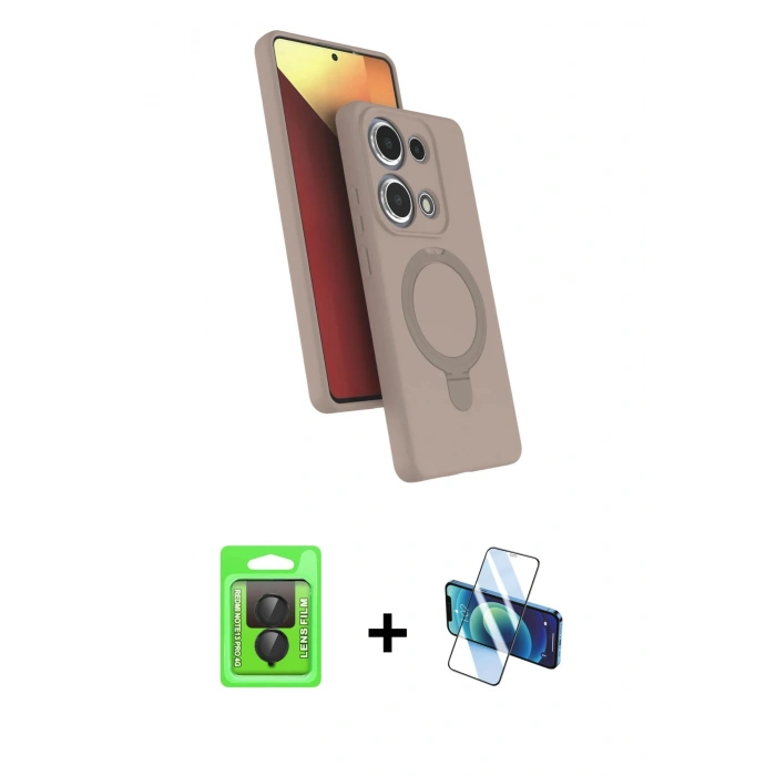 MARSİLYAN™- Redmi Note 13 Pro 4G Kılıf İz Işık Koleksiyonu - Siyah 3D Antistatik Cam Ekran Koruyucu + Raze Metal Kamera Lens - SH