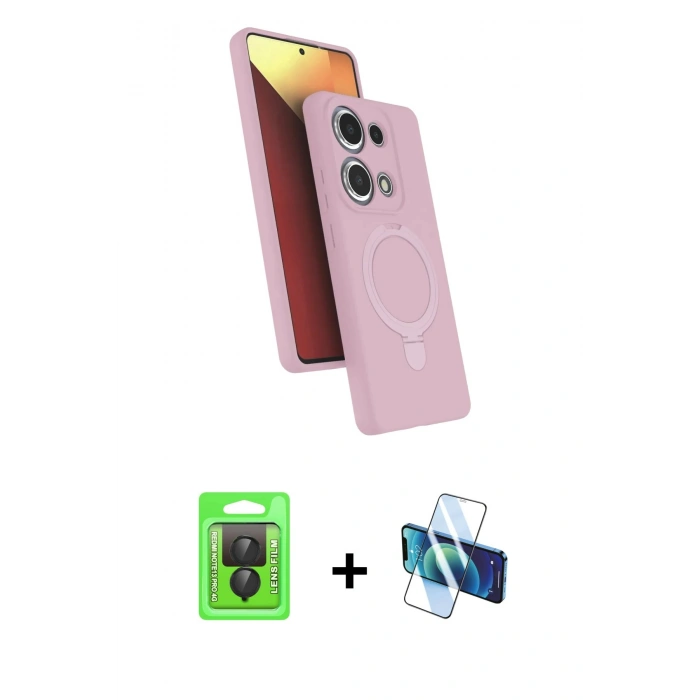 MARSİLYAN™- Redmi Note 13 Pro 4G Kılıf İz Işık Koleksiyonu - Siyah 3D Antistatik Cam Ekran Koruyucu + Raze Metal Kamera Lens - SH