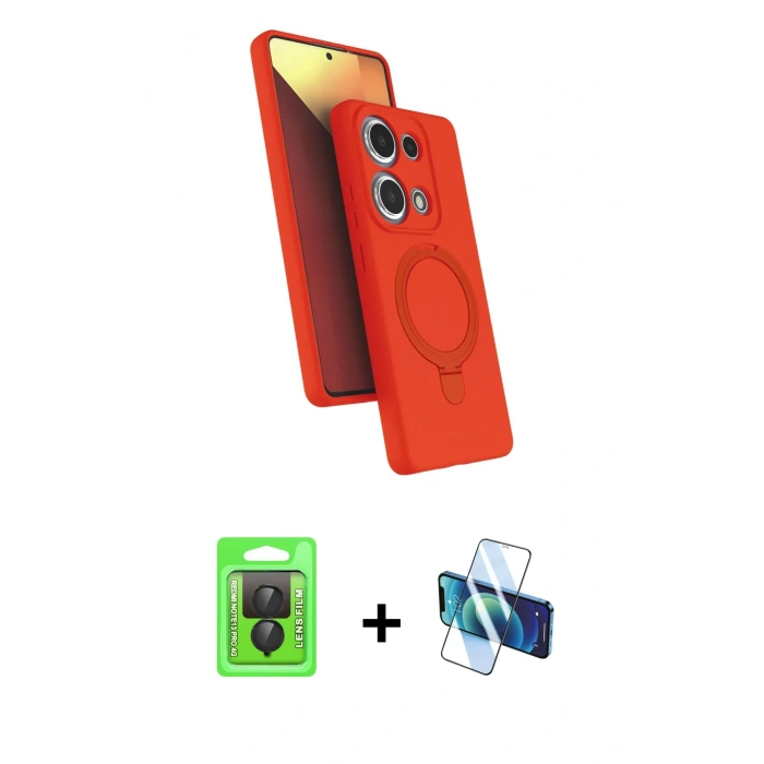MARSİLYAN™- Redmi Note 13 Pro 4G Kılıf İz Işık Koleksiyonu - Siyah 3D Antistatik Cam Ekran Koruyucu + Raze Metal Kamera Lens - SH
