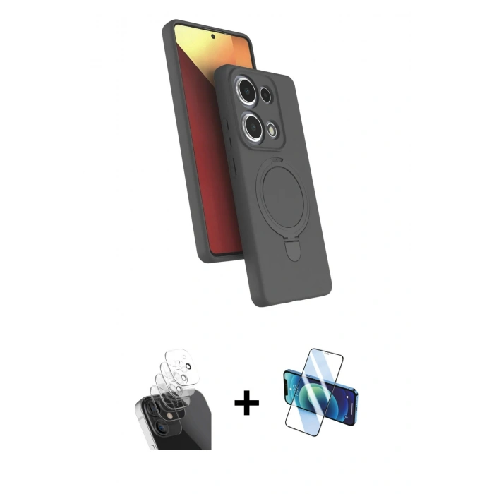 MARSİLYAN™- Redmi Note 13 Pro 4G Kılıf İz Işık Koleksiyonu - Siyah 3D Antistatik Seramik Nano Ekran Koruyucu + Kamera Lens Koruma Cam - SF