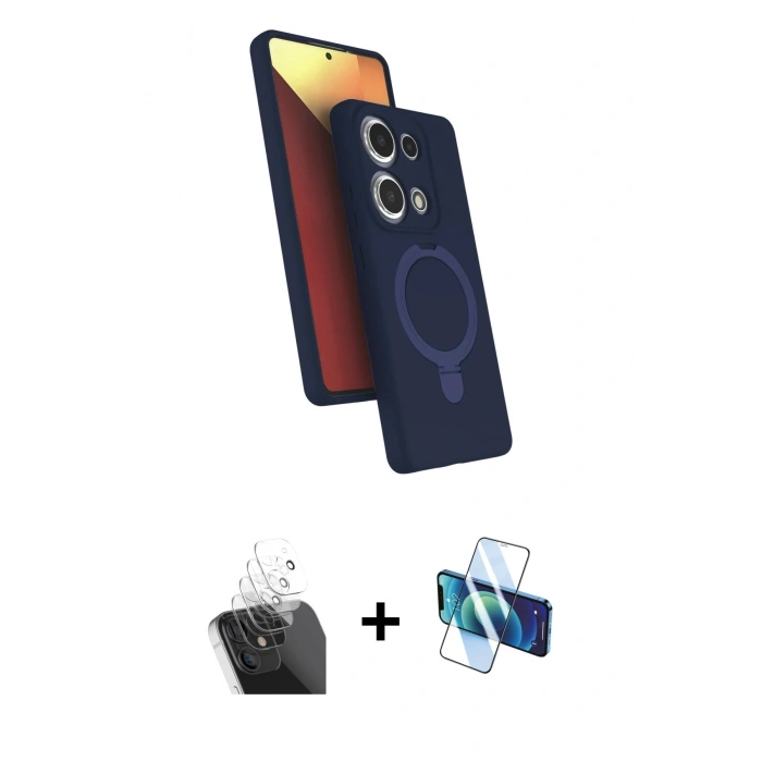 MARSİLYAN™- Redmi Note 13 Pro 4G Kılıf İz Işık Koleksiyonu - Siyah 3D Antistatik Seramik Nano Ekran Koruyucu + Kamera Lens Koruma Cam - SF
