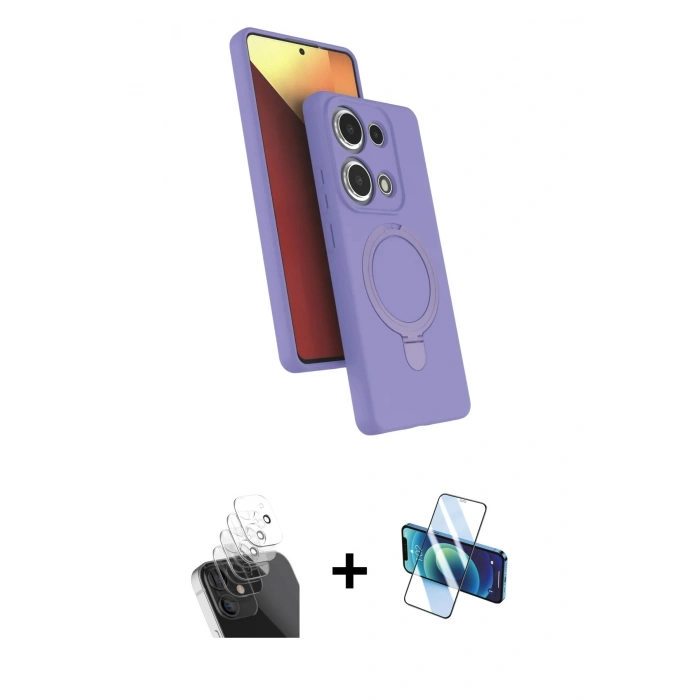 MARSİLYAN™- Redmi Note 13 Pro 4G Kılıf İz Işık Koleksiyonu - Siyah 3D Antistatik Seramik Nano Ekran Koruyucu + Kamera Lens Koruma Cam - SF