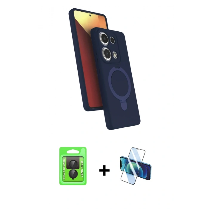 MARSİLYAN™- Redmi Note 13 Pro 4G Kılıf İz Işık Koleksiyonu - Siyah 3D Antistatik Seramik Nano Ekran Koruyucu + Siyah Raze Metal Kamera Lens