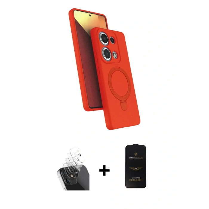MARSİLYAN™- Redmi Note 13 Pro 4G Kılıf İz Işık Koleksiyonu - Siyah 6D Antistatik Mat Seramik Hayalet Nano Ekran Koruyucu + Kamera Lens Koruma Cam - SF