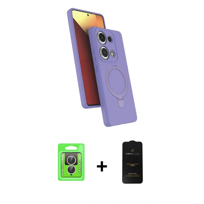 MARSİLYAN™- Redmi Note 13 Pro 4G Kılıf İz Işık Koleksiyonu - Siyah 6D Antistatik Mat Seramik Hayalet Nano Ekran Koruyucu + Raze Metal Kamera Lens - GS