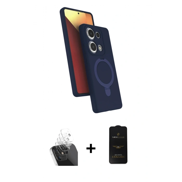 MARSİLYAN™- Redmi Note 13 Pro 4G Kılıf İz Işık Koleksiyonu - Siyah 6D Antistatik Mat Seramik Hayalet Nano Ekran Koruyucu + Kamera Lens Koruma Cam - SF