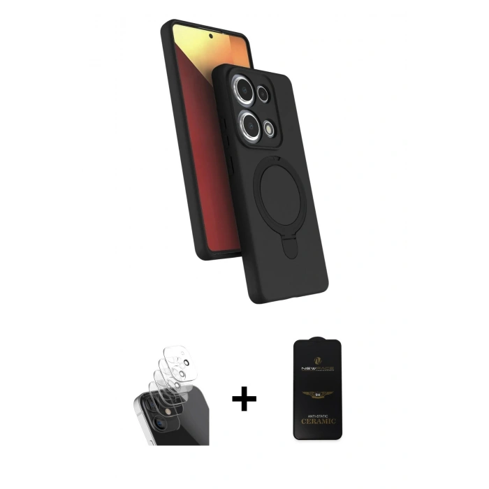 MARSİLYAN™- Redmi Note 13 Pro 4G Kılıf İz Işık Koleksiyonu - Siyah 6D Antistatik Mat Seramik Hayalet Nano Ekran Koruyucu + Kamera Lens Koruma Cam - SF