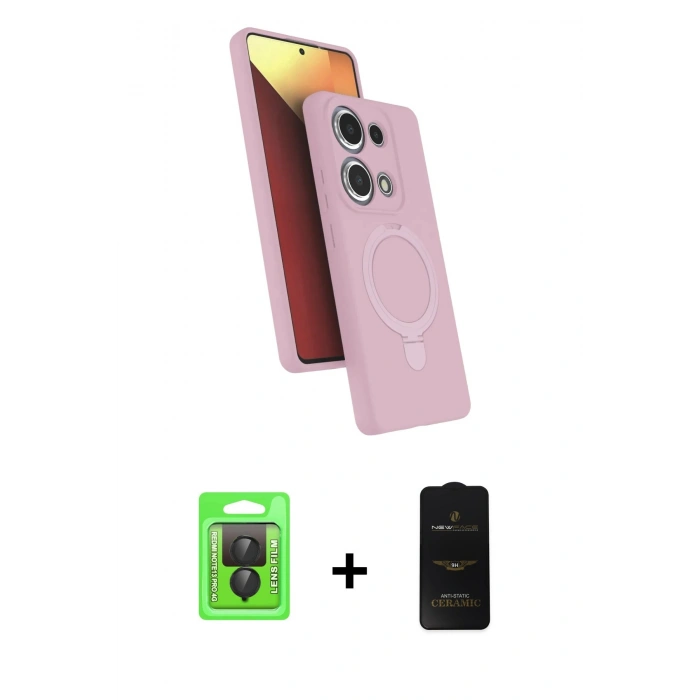 MARSİLYAN™- Redmi Note 13 Pro 4G Kılıf İz Işık Koleksiyonu - Siyah 6D Antistatik Mat Seramik Hayalet Nano Ekran Koruyucu + Raze Metal Kamera Lens - SH
