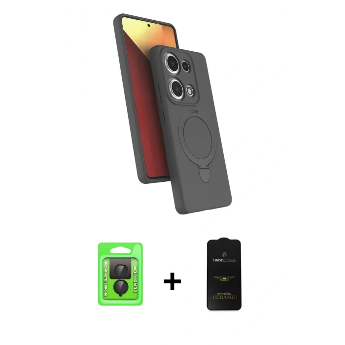 MARSİLYAN™- Redmi Note 13 Pro 4G Kılıf İz Işık Koleksiyonu - Siyah 6D Antistatik Mat Seramik Hayalet Nano Ekran Koruyucu + Raze Metal Kamera Lens - SH
