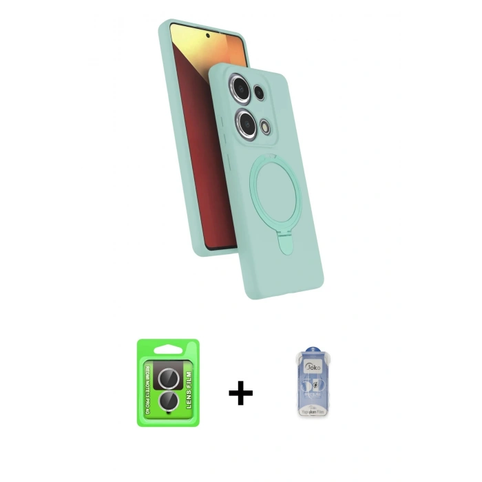 MARSİLYAN™- Redmi Note 13 Pro 4G Kılıf İz Işık Koleksiyonu - Siyah Joko Magic 5D Cam + Raze Metal Kamera Lens - GS
