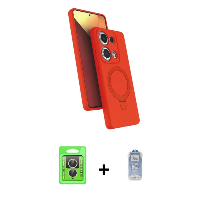 MARSİLYAN™- Redmi Note 13 Pro 4G Kılıf İz Işık Koleksiyonu - Siyah Joko Magic 5D Cam + Raze Metal Kamera Lens - GS