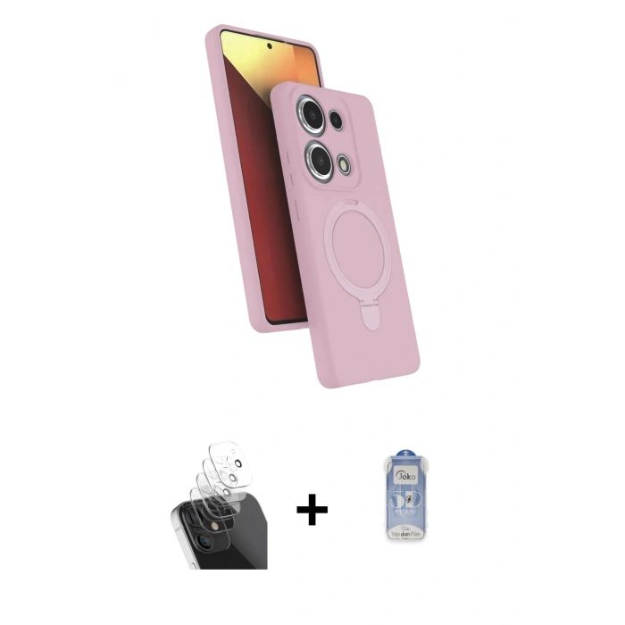 MARSİLYAN™- Redmi Note 13 Pro 4G Kılıf İz Işık Koleksiyonu - Siyah Joko Magic 5D Cam + Kamera Lens Koruma Cam - SF