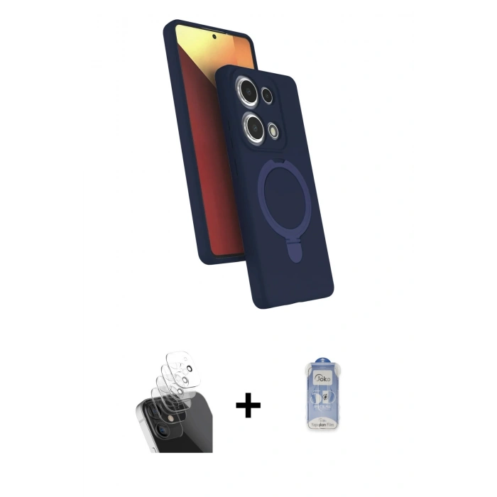 MARSİLYAN™- Redmi Note 13 Pro 4G Kılıf İz Işık Koleksiyonu - Siyah Joko Magic 5D Cam + Kamera Lens Koruma Cam - SF