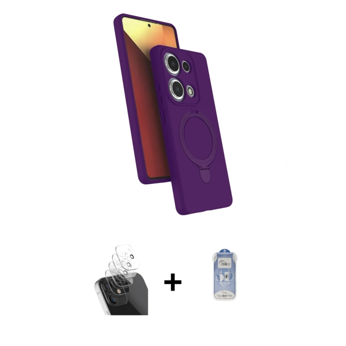 MARSİLYAN™- Redmi Note 13 Pro 4G Kılıf İz Işık Koleksiyonu - Siyah Joko Magic 5D Cam + Kamera Lens Koruma Cam - SF