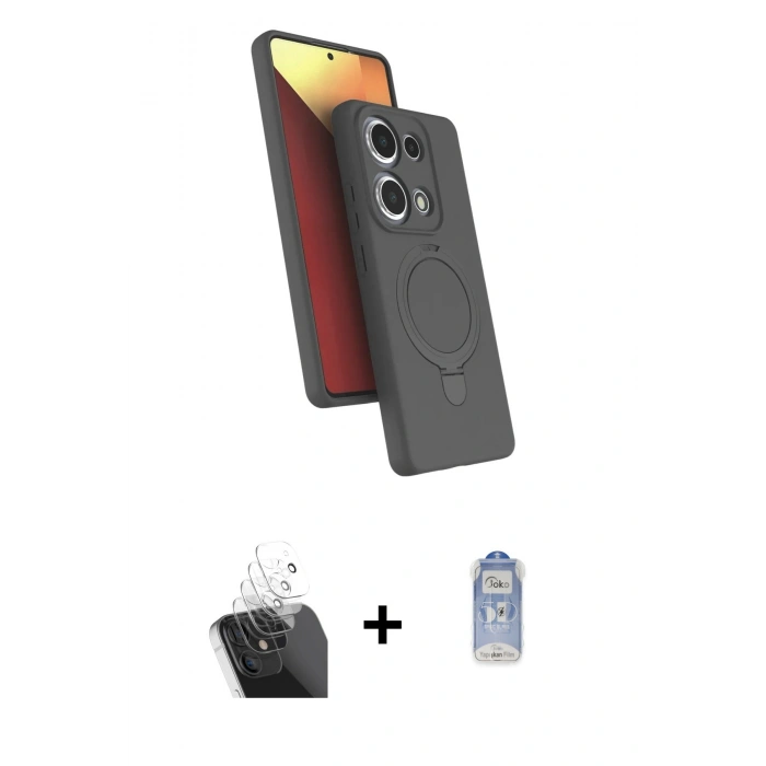 MARSİLYAN™- Redmi Note 13 Pro 4G Kılıf İz Işık Koleksiyonu - Siyah Joko Magic 5D Cam + Kamera Lens Koruma Cam - SF