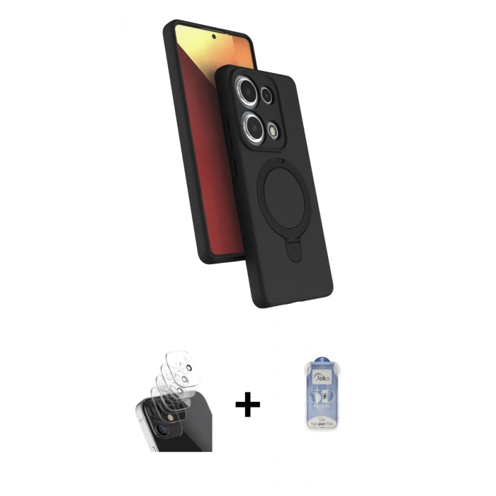 MARSİLYAN™- Redmi Note 13 Pro 4G Kılıf İz Işık Koleksiyonu - Siyah Joko Magic 5D Cam + Kamera Lens Koruma Cam - SF