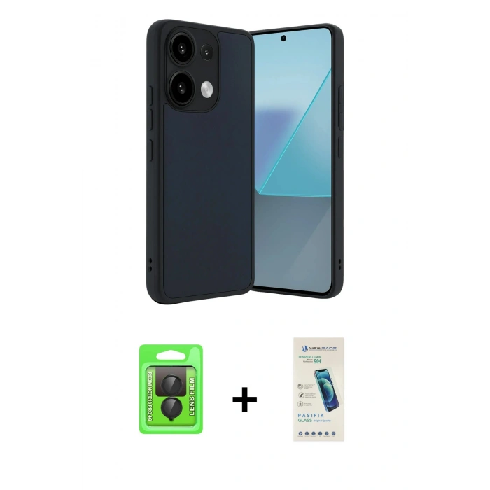 MARSİLYAN™- Redmi Note 13 Pro 4G Kılıf Kıvılcım Işık Serisi - Şeffaf Pasifik Cam Ekran Koruyucu + Siyah Raze Metal Kamera Lens